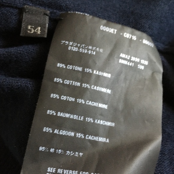 Mens PRADA Navy Blue Cotton + Cashmere V Neck Sweater Size 54 XL XXL - Picture 4 of 6